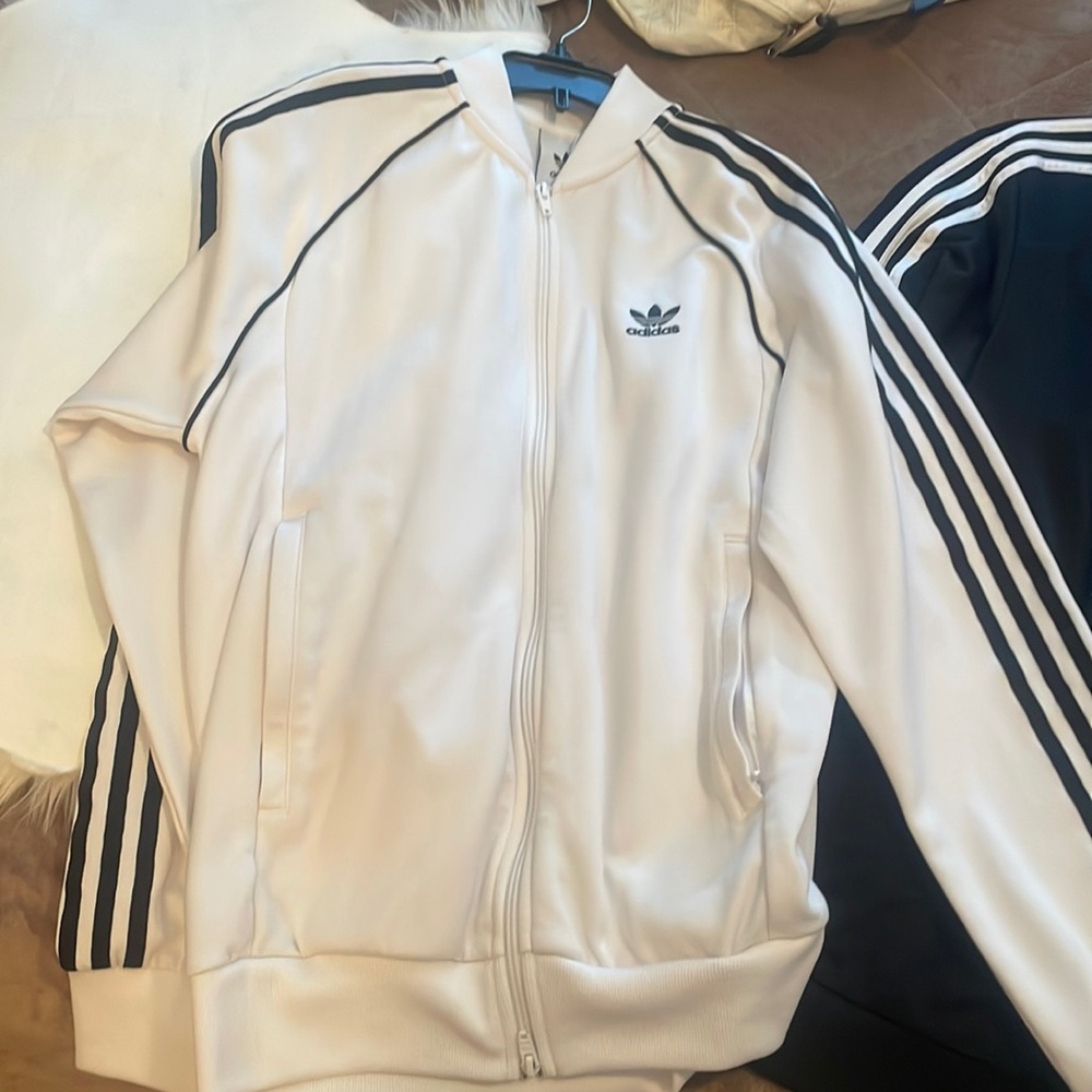 Medium white adidas track zip up